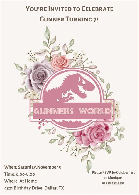 Pink Jurassic World Invitation Girl Dinosaur Party Png Pdf Digital File Or Template Etsy