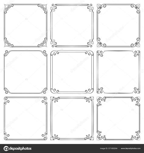 Set Vector Square Frames Floral Ornament Elegant Vintage Borders