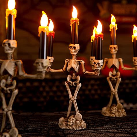 Cheers Us Halloween Decoration Skeleton Skull Candle Holder Light