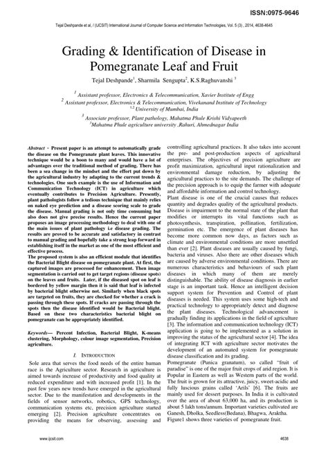 Pdf Grading Identification Of Disease In Pomegranate Leaf And Fruit