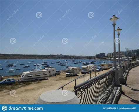 The Beach Of Qawra City In Malta. Qawra, St Paul`s Bay, Malta Editorial ...