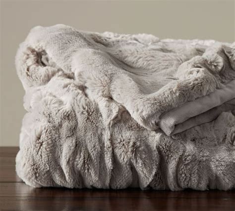 Ruched Faux Fur Throw Gray Pottery Barn