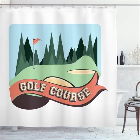 Golf Course Scene Shower Curtain Cartoonish Graphic Of Forest Hills