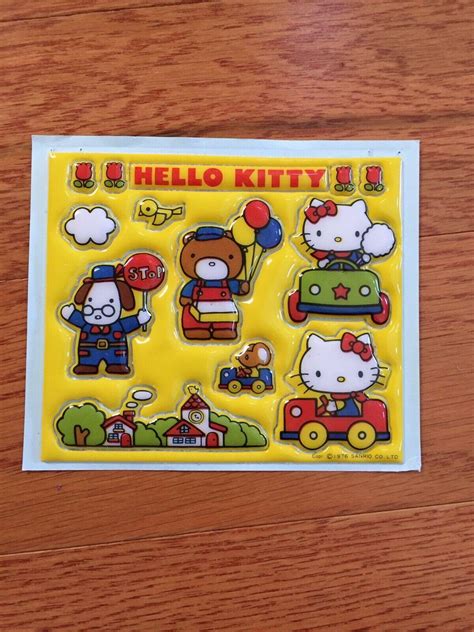 Vintage 1976 Sanrio Puffy Stickers Hello Kitty In Cars 3852108017