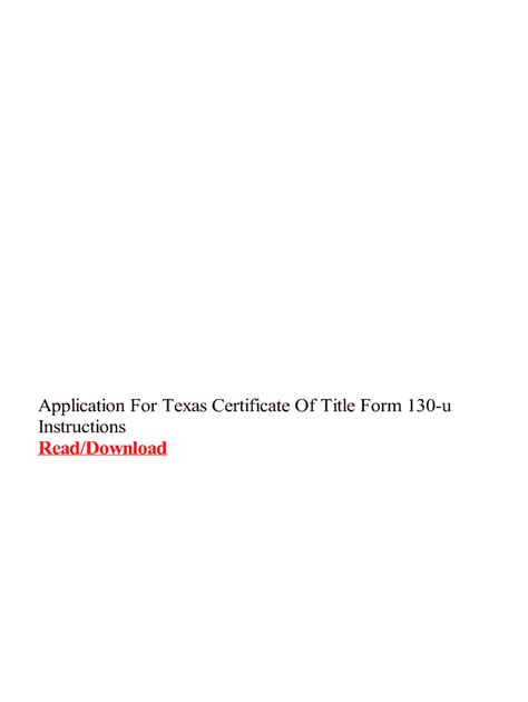 Fillable Online Application For Texas Certificate Of Title Form B130b