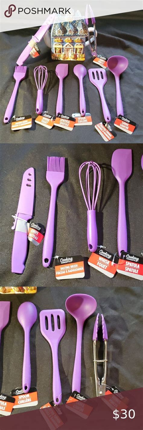 NWT Purple 8 Piece Silicone Kitchen Utensil Set Silicone Kitchen