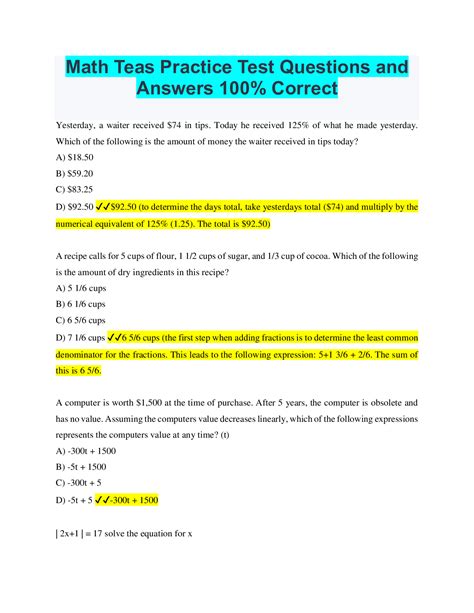 Teas Practice Questions Math