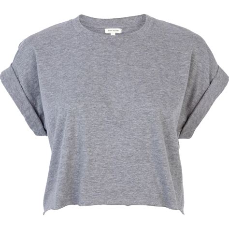 Grey Short Sleeve Boxy Cropped T Shirt Tops Sale Women