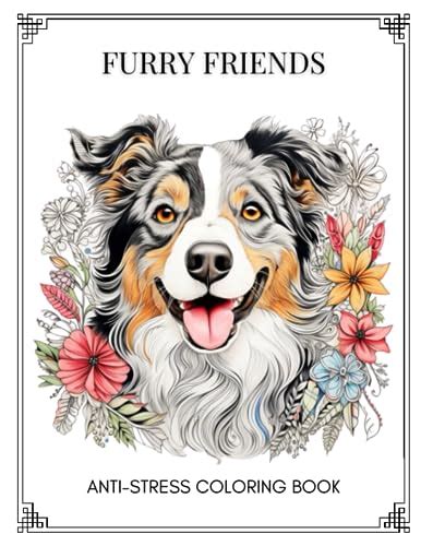 Furry Friends, Adult Coloring Book, Dogs Coloring Pages, Anti-stress