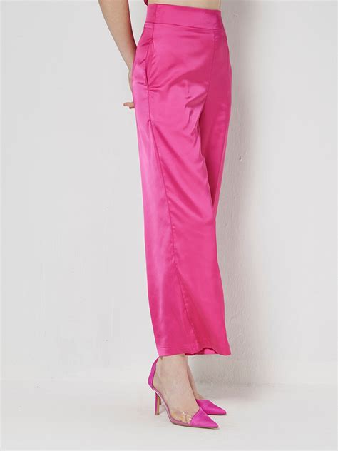 Fuchsia Wide Leg Satin Pants