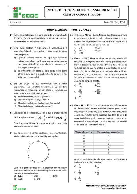 Probabilidade MATEMTICA E SUAS TECNOLOGIAS Prof Jonaldo Medeiros