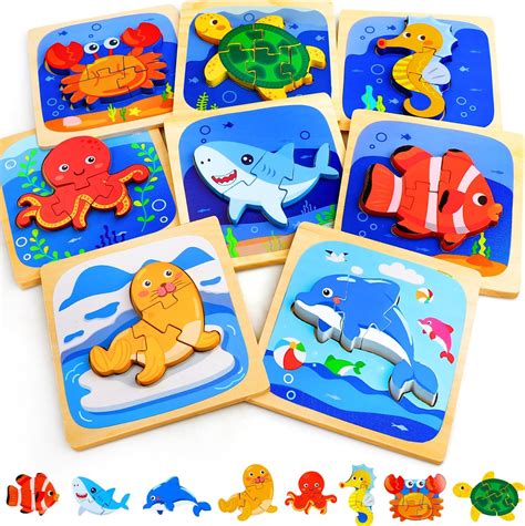 amazoncom toy life wooden puzzles  toddlers   sea animals