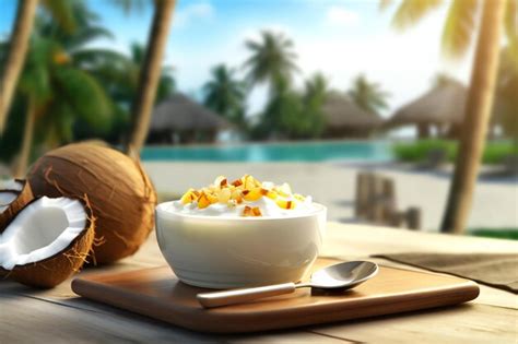 Premium AI Image A Bowl Of Creamy Coconut Yogurt