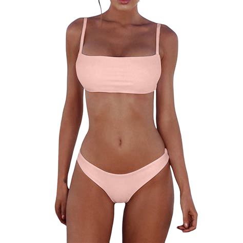 Fvwitlyh Sexy Bikini Women S Ribbed O Ring String Bikini Swimsuit