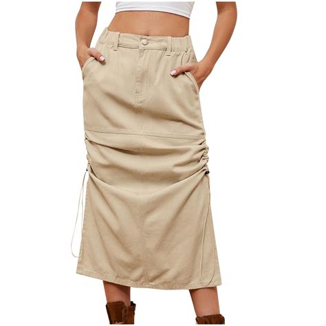 Mitankcoo Women S Y K Cargo Skirt Drawstring Waist Flap Pocket Midi