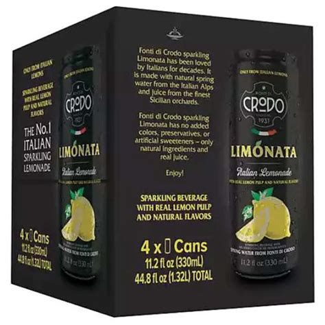 Crodo Limonata Sparkling Lemonade, Cans (Pack of 4)