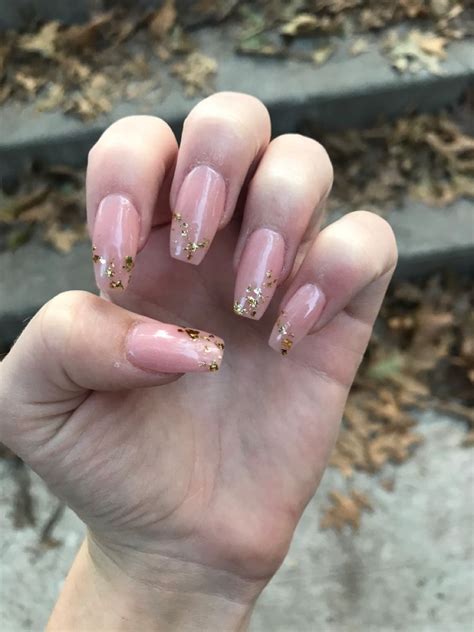 Nude With Gold Flakes Hair And Nails Sns Nails Designs Pretty Acrylic Nails