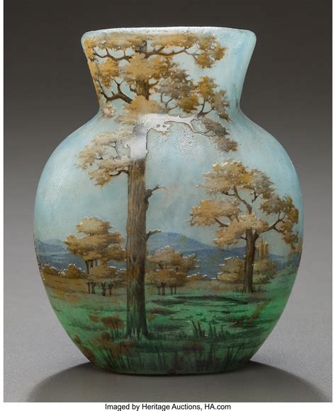 Daum Etched And Enameled Glass Spring Landscape Cabinet Vase Circa Lot 89135 Heritage Auctions