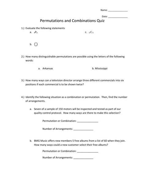 Combination Permutation Quiz 2020 2021 Worksheet Live Worksheets