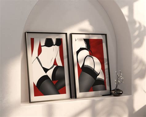 Minimalist Lingerie Woman Body Line Art Sensual Art Print Large Above