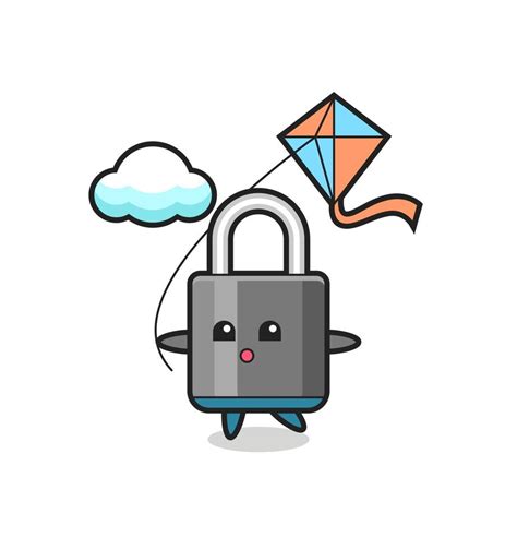 Padlock Mascot Illustration Is Playing Kite 3283205 Vector Art At Vecteezy