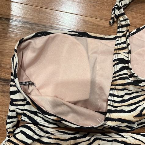 Swim Cabana Del Sol Zebra Stripe Print One Shoulder Bikini Large Nwt Poshmark