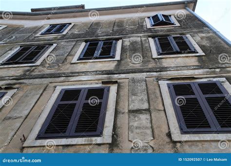 Shuttered Windows Old Houses With Shuttered Windows Stock Image