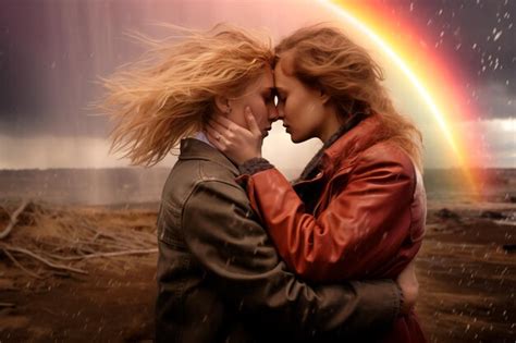 Premium Ai Image Two Girls Kissing In The Midst Of A Sandstorm In The