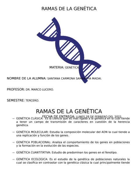 Ramas De La Gen Tica Ramas De La Gen Tica Gen Tica Cl Sica Es La