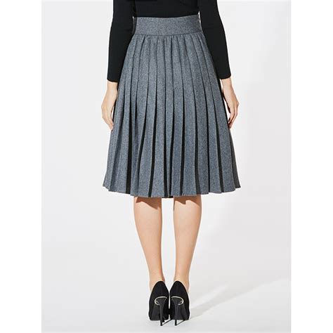 Fashion Gray Womens High Waist A Line Pleated Skirt N15599