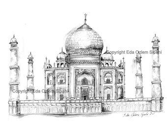 Taj Mahal Artwork Hand Drawing Ink Pen Drawing Giclee Etsy