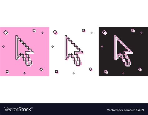 Set Pixel Arrow Cursor Icon Isolated On Pink Vector Image