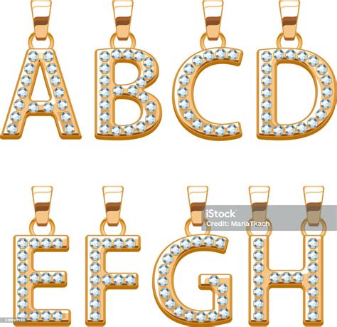 Ilustración De Letras De Oro Con Diamantes Abc Colgantes Conjunto