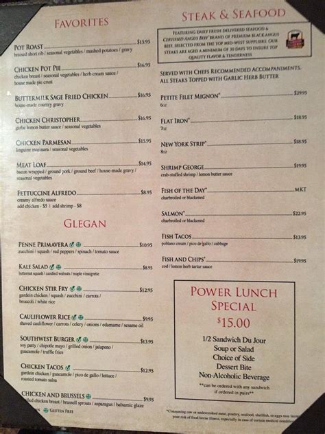 Menu at Triple George Grill steakhouse, Las Vegas