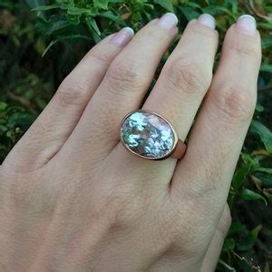 Genuine Oval Green Aquamarine Statement Ring Large Aquamarine Solitaire