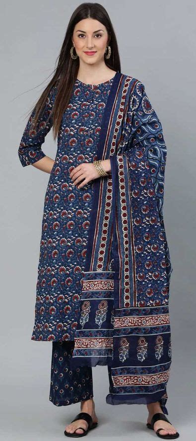 Casual Party Wear Blue Color Cotton Fabric Salwar Kameez 1822983