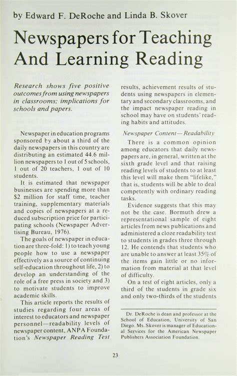 Newspapers For Teaching And Learning Reading Edward F Deroche Linda