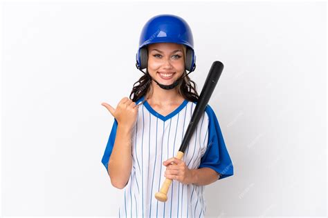 Premium Photo Baseball Russian Girl Player With Helmet And Bat