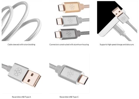 Silverstone Reversible Usb A Usb Type C Gold Ft Cable Nylon