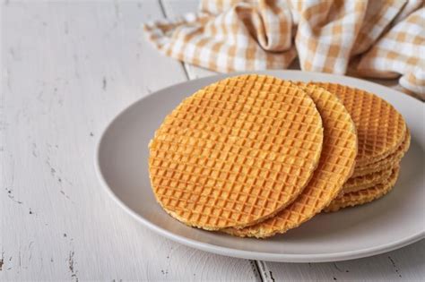 Gaufres Hollandaises Stroopwafel Sirop Gaufre Gaufre Caramel Sur Fond