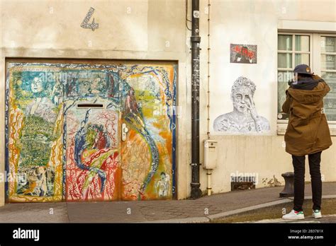 France Paris Street Art On A Facade In Rue Buot In Butte Aux Cailles