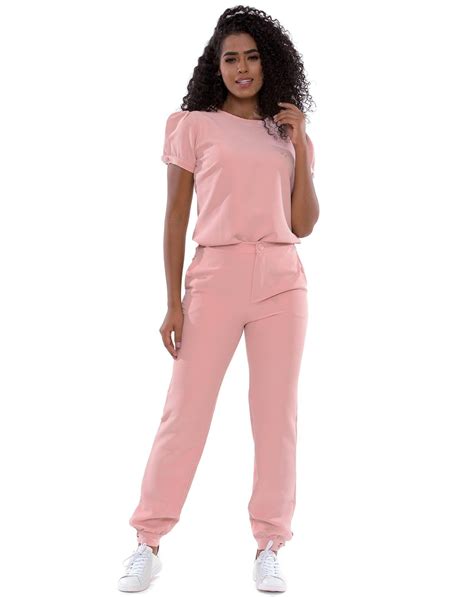 Scrub Feminino Personalizado Antonella Rosa Nude Fardas Profissionais