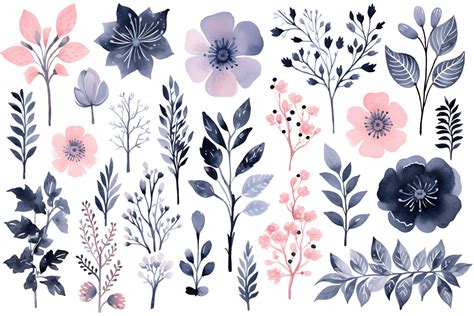 Beautiful Set Watercolor Flower And Leaves Element Collection 23842050 Png