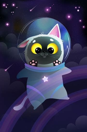 Premium Vector Cute Space Cat And Rainbow In Cosmos For Kids