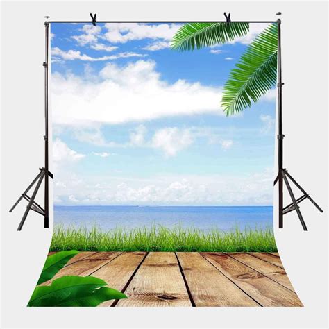 ABPHOTO Polyester 5x7ft Blue Sky White Clouds Backdrop Oceanside Wooden