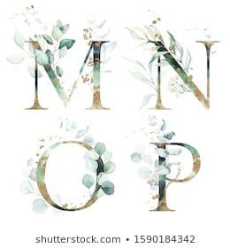 Gold Green Floral Alphabet Set Letters Stock Illustration 1590184342