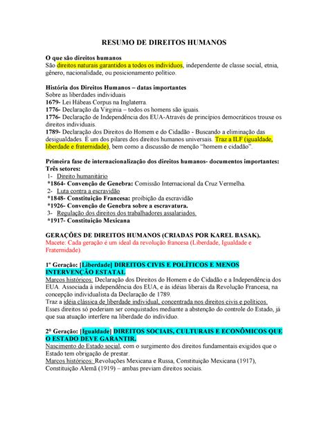 Resumo Direitos Humanos Resumo De Direitos Humanos O Que Direitos