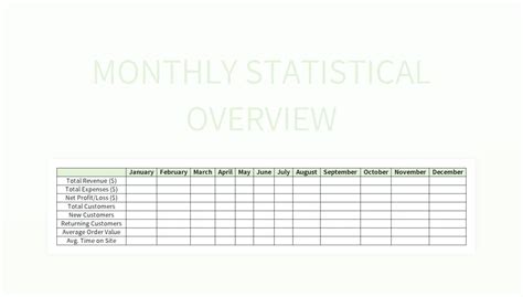 monthly statistical overview excel template  google sheets file