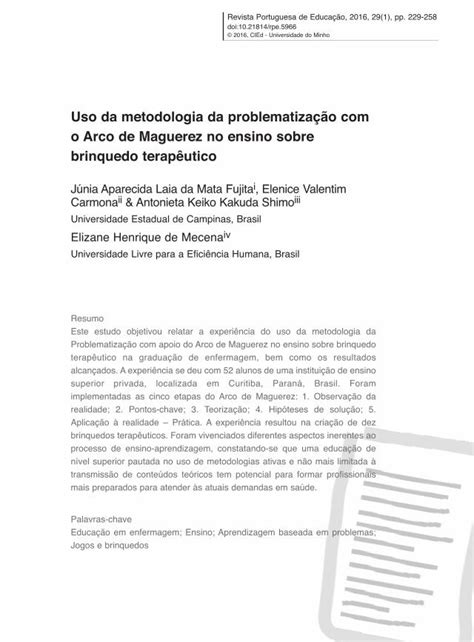 Pdf Uso Da Metodologia Da Problematiza O O Arco De