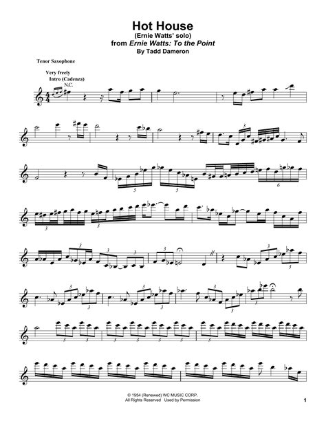 Download Ernie Watts Hot House Sheet Music And Chords For Tenor Sax Transcripti Download Pdf